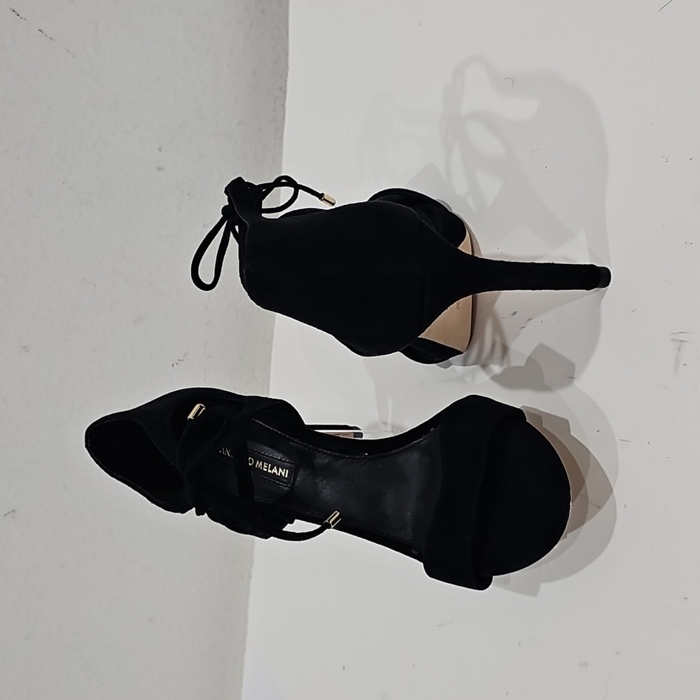 Antonio Melani Black Leather Suede  Dressy High Heels Size 7M - Picture 4 of 12